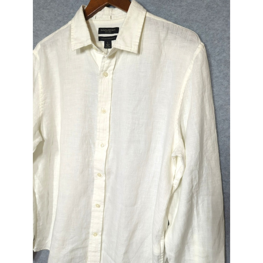 Banana Republic 100% Linen Shirt Men L Untucked Standard Fit Long Sleeve Classic